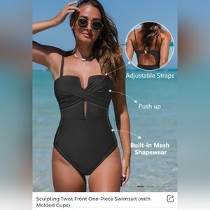 Popvil Black Twist-Front One-Piece Swimsuit